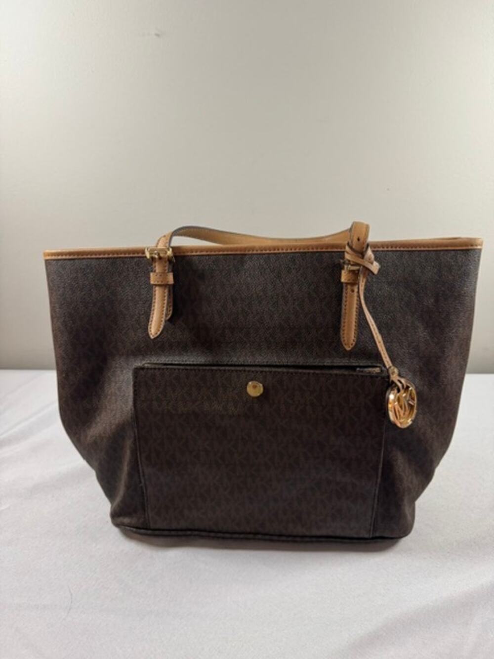 Michael Kors Jet Set Signature Logo Tote Brown Tan 30S7GTTT7B
